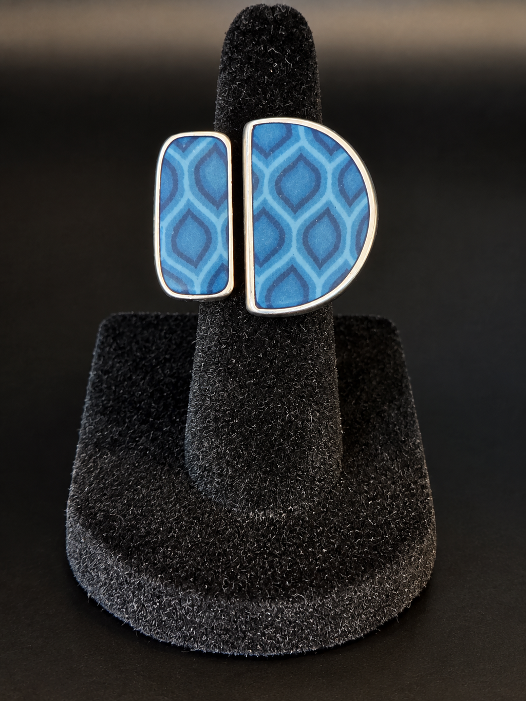 Jilzarah Blue Mosaic Pattern Adjustable Wrap Ring Silver Tone Size 5.5 Artisan