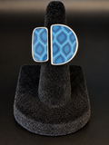 Jilzarah Blue Mosaic Pattern Adjustable Wrap Ring Silver Tone Size 5.5 Artisan
