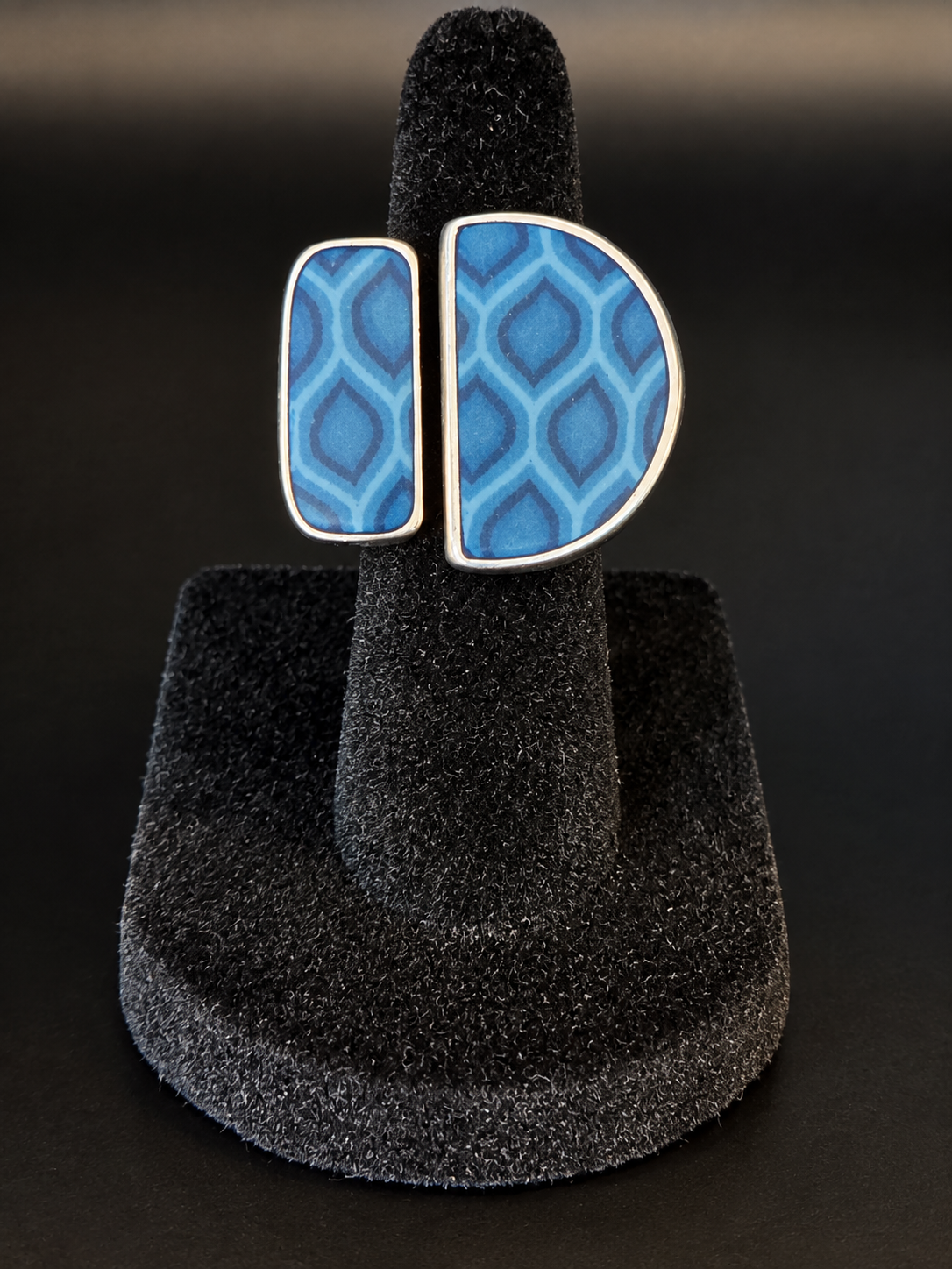 Jilzarah Blue Mosaic Pattern Adjustable Wrap Ring Silver Tone Size 5.5 Artisan
