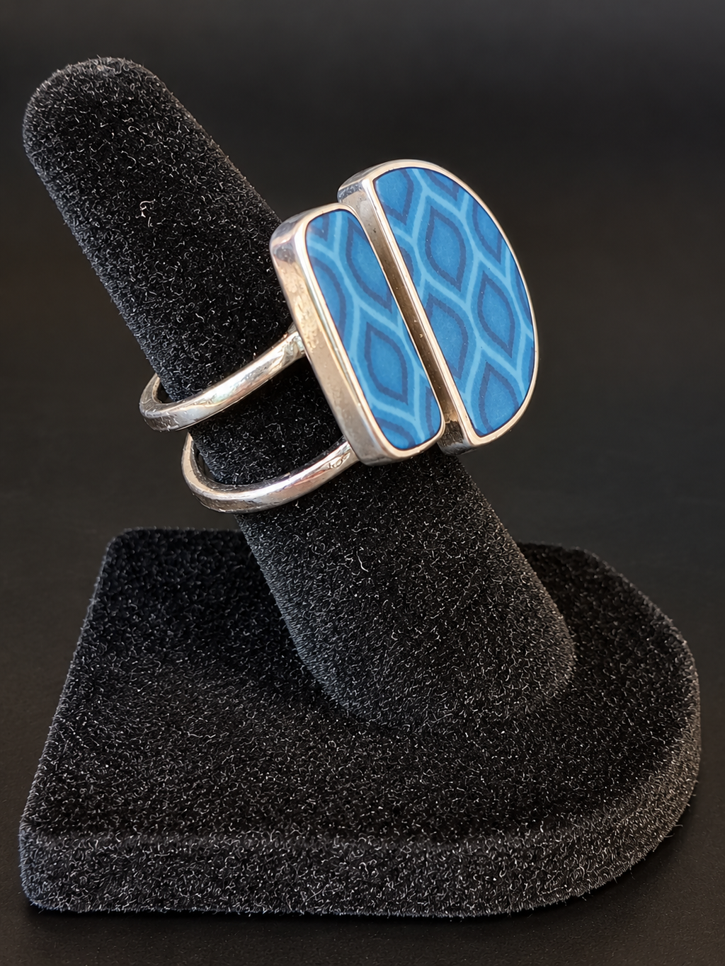 Jilzarah Blue Mosaic Pattern Adjustable Wrap Ring Silver Tone Size 5.5 Artisan
