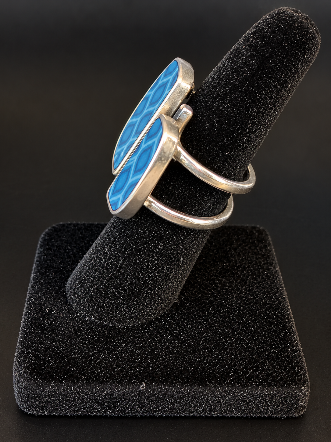 Jilzarah Blue Mosaic Pattern Adjustable Wrap Ring Silver Tone Size 5.5 Artisan
