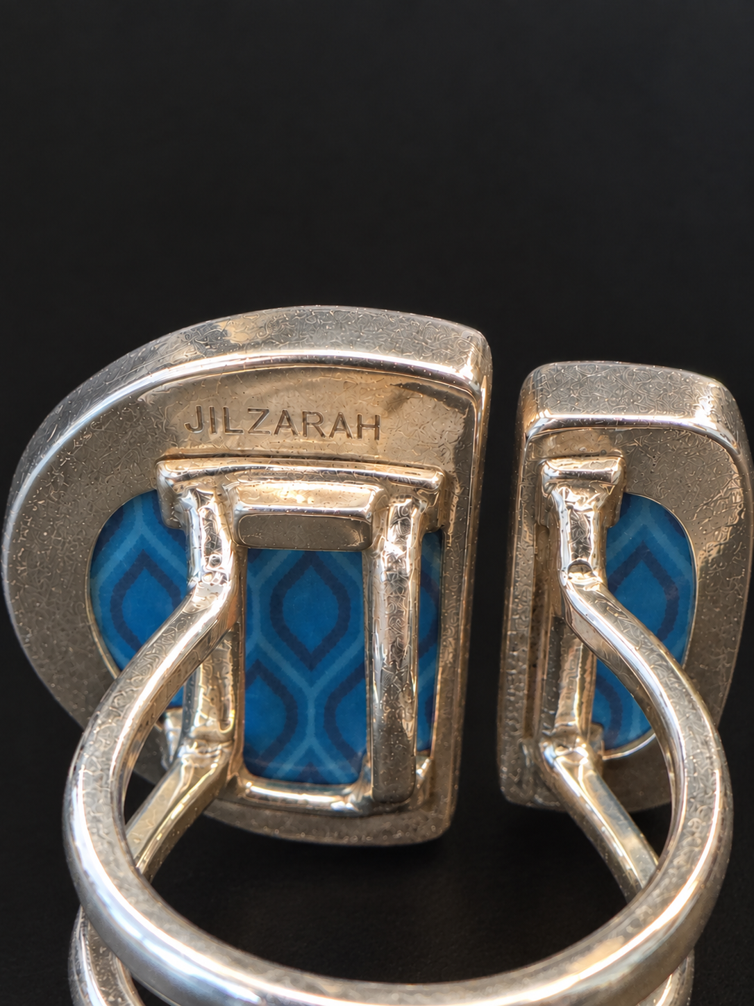 Jilzarah Blue Mosaic Pattern Adjustable Wrap Ring Silver Tone Size 5.5 Artisan