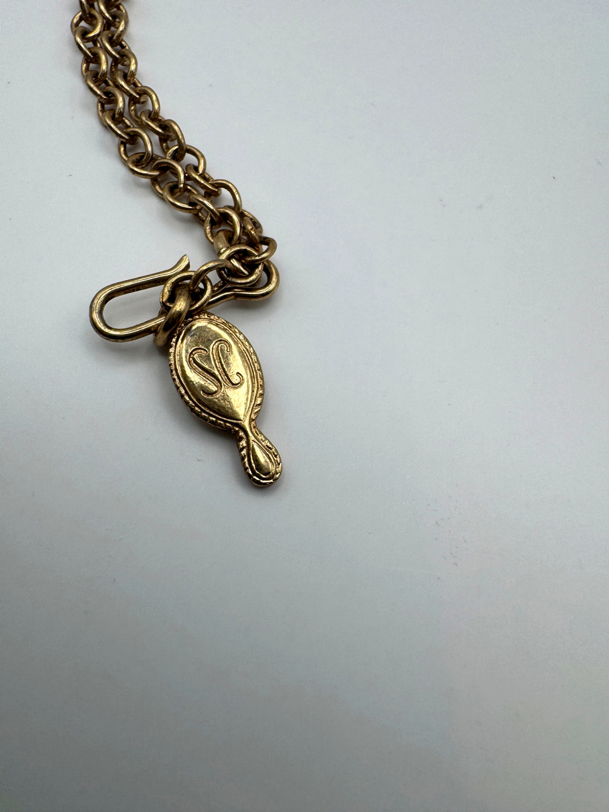 Vintage Sarah Coventry Gold Tone Cable Chain Necklace, SC Hand-Mirror Tag, Hook Closure, Signed