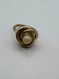 Vintage Sarah Coventry Gold Tone Faux Pearl Love Knot Ring, Size 6, Signed