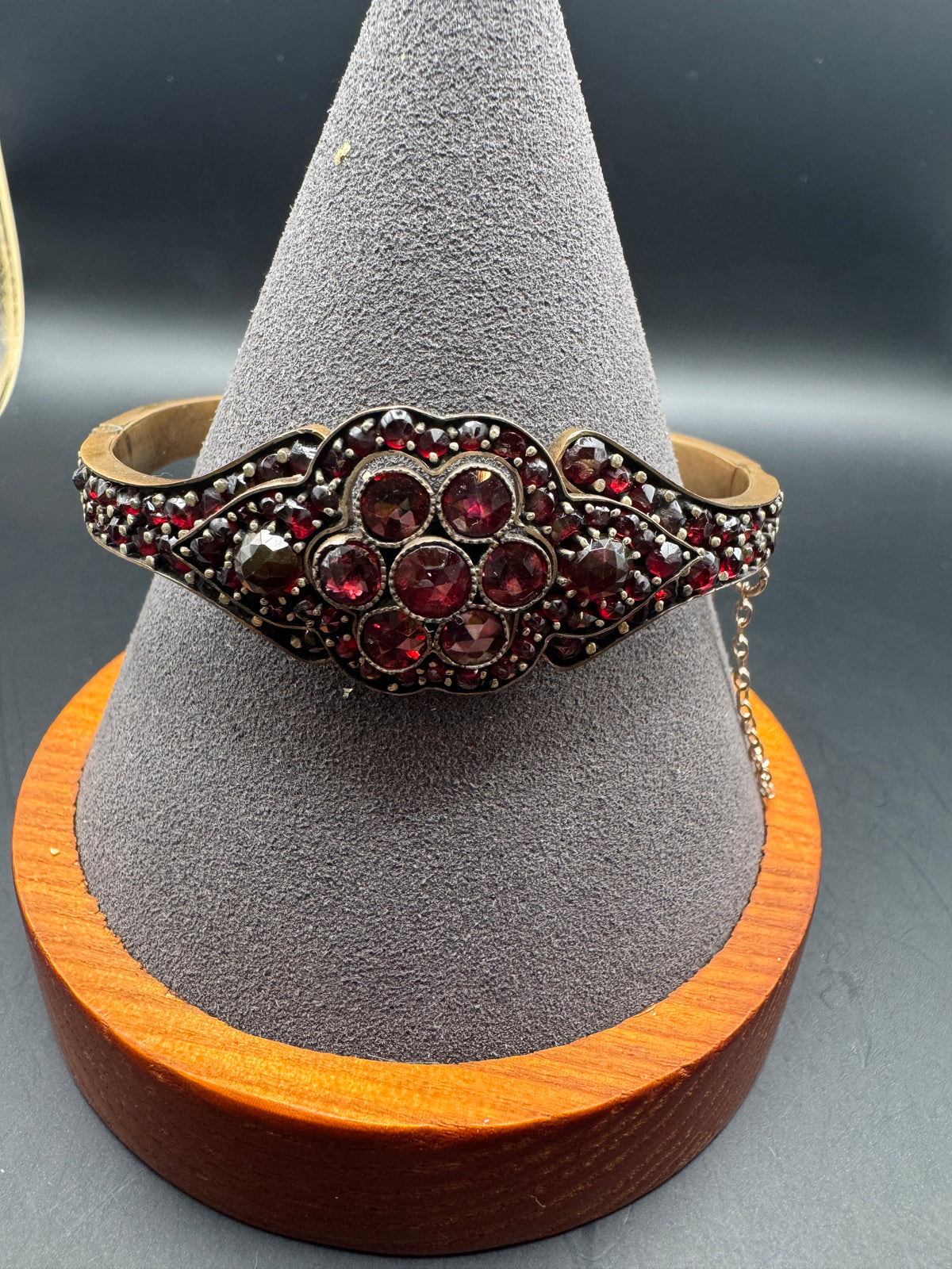 Ornate Red Garnet-Style Vintage Cuff Bracelet