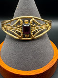 Ornate Vintage Gold-Tone Garnet Bracelet