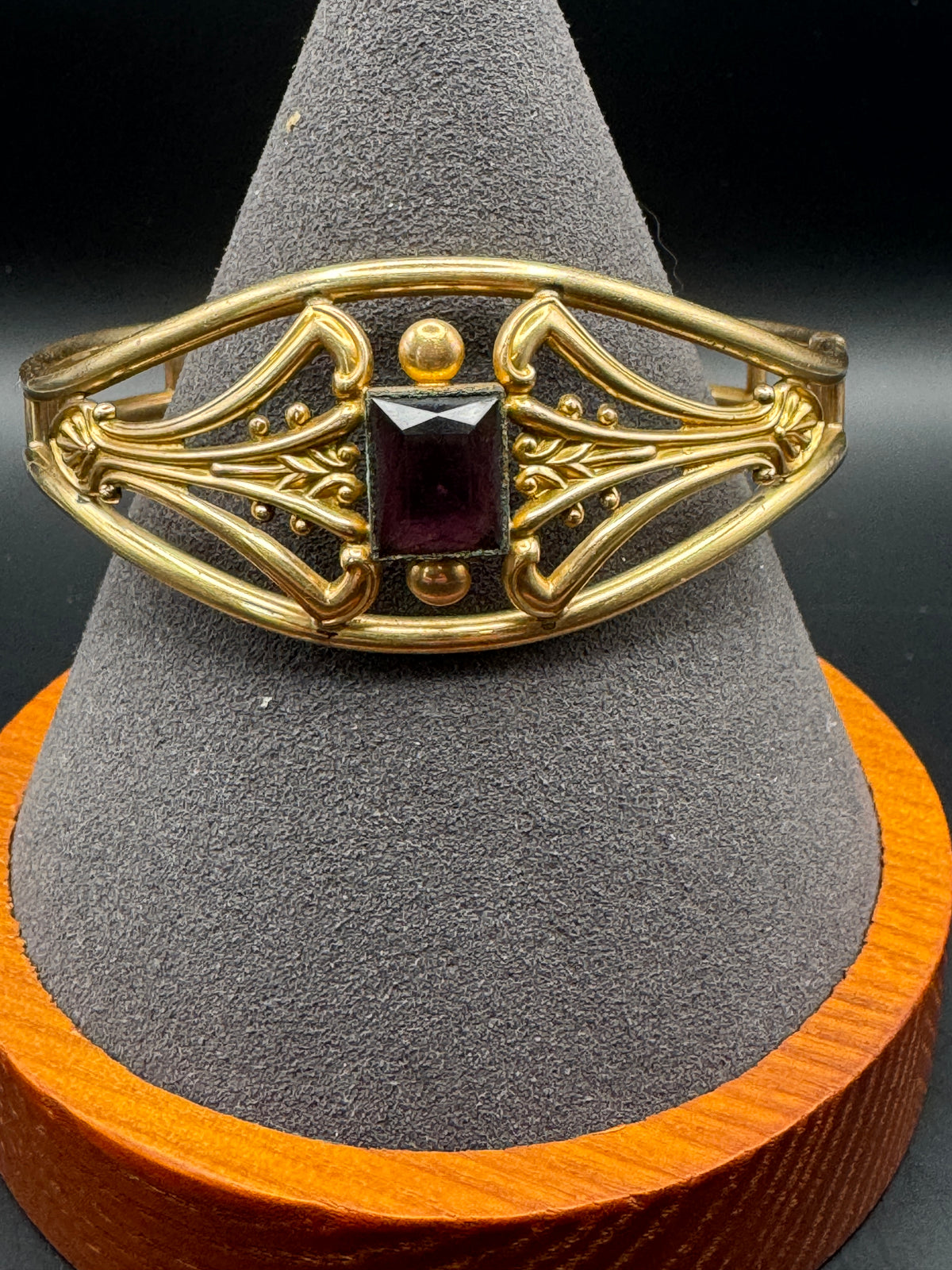 Ornate Vintage Gold-Tone Garnet Bracelet
