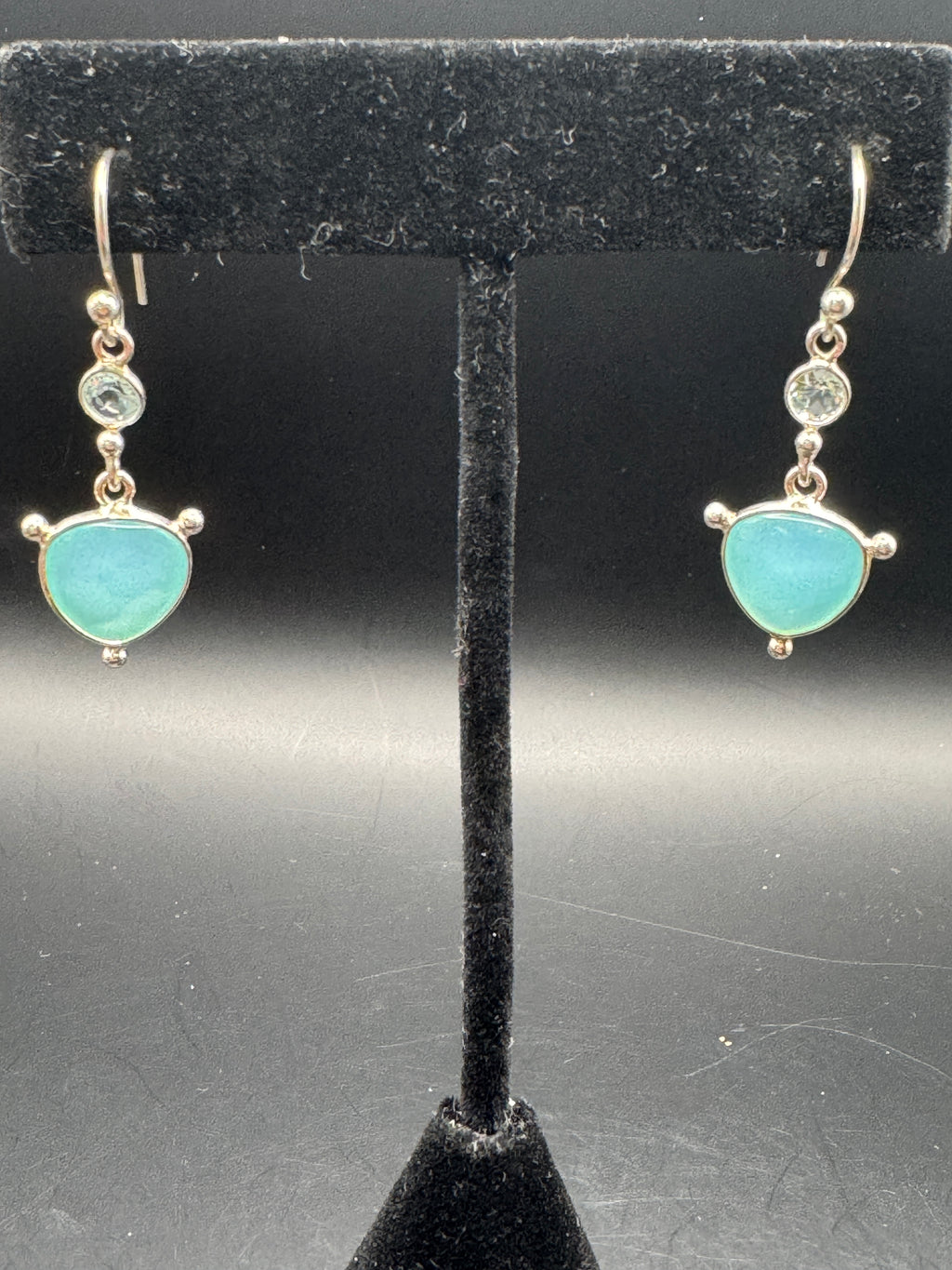 Silver-Tone Blue-Green Gemstone Drop Earrings – Dangle Earrings