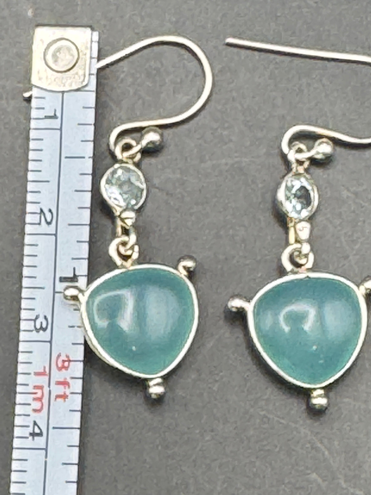 Silver-Tone Blue-Green Gemstone Drop Earrings – Dangle Earrings