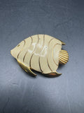 Vintage MONET Angel Fish Brooch Pin – Gold Tone & Cream Enamel – Statement Jewelry