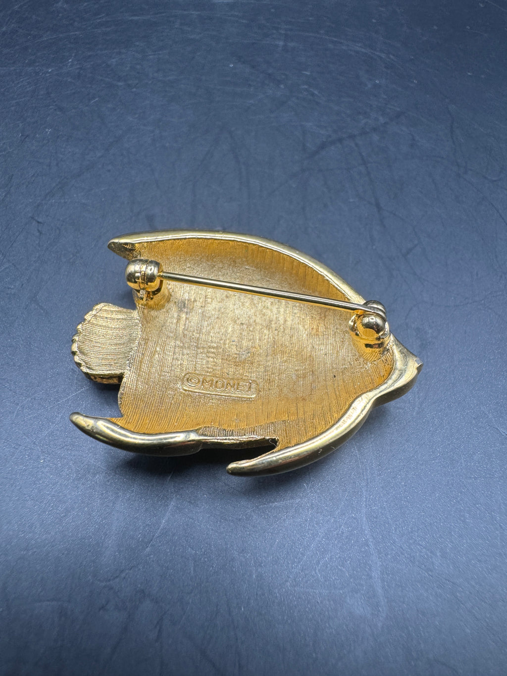 Vintage MONET Angel Fish Brooch Pin – Gold Tone & Cream Enamel – Statement Jewelry