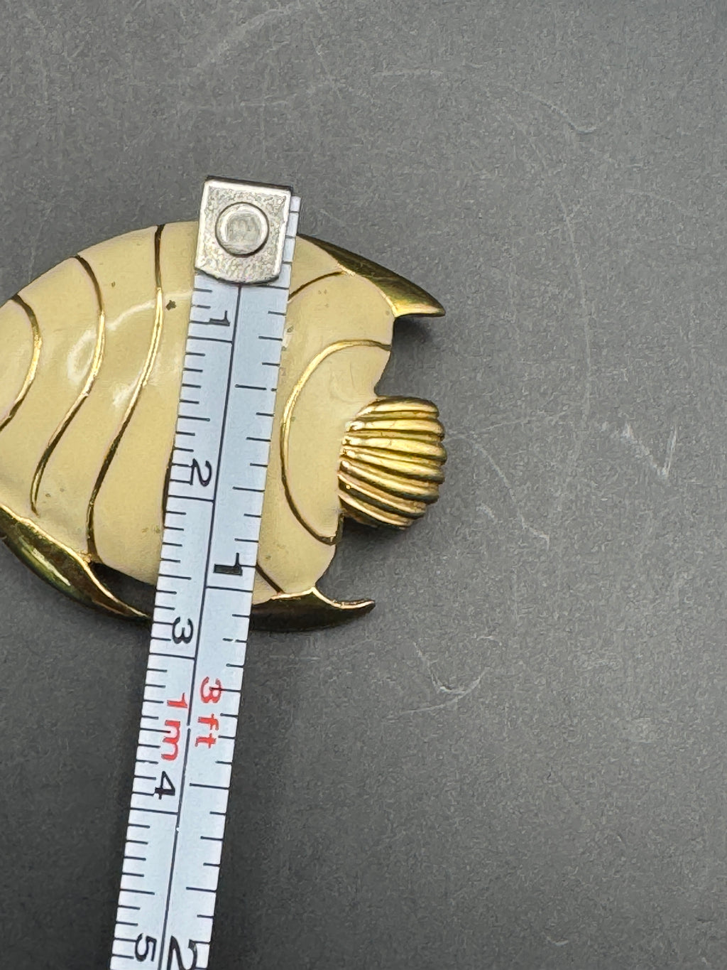 Vintage MONET Angel Fish Brooch Pin – Gold Tone & Cream Enamel – Statement Jewelry