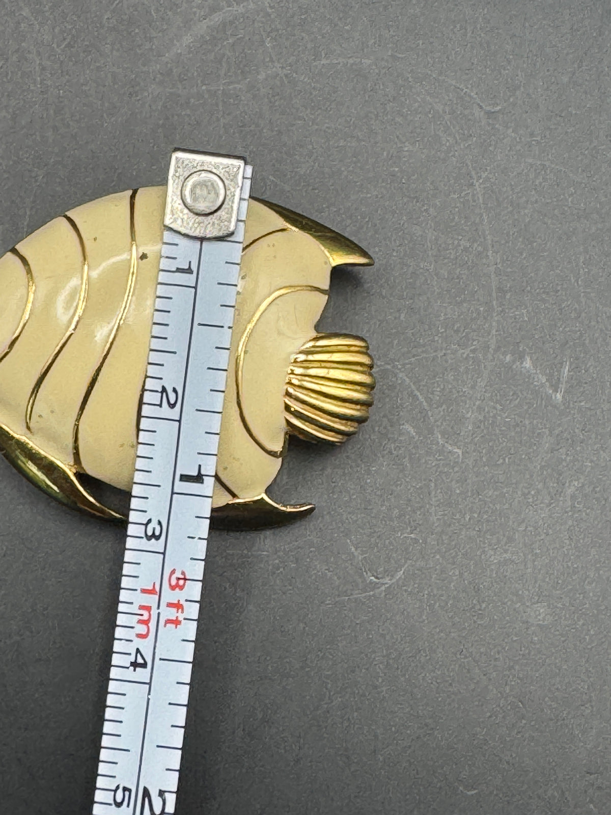 Vintage MONET Angel Fish Brooch Pin – Gold Tone & Cream Enamel – Statement Jewelry