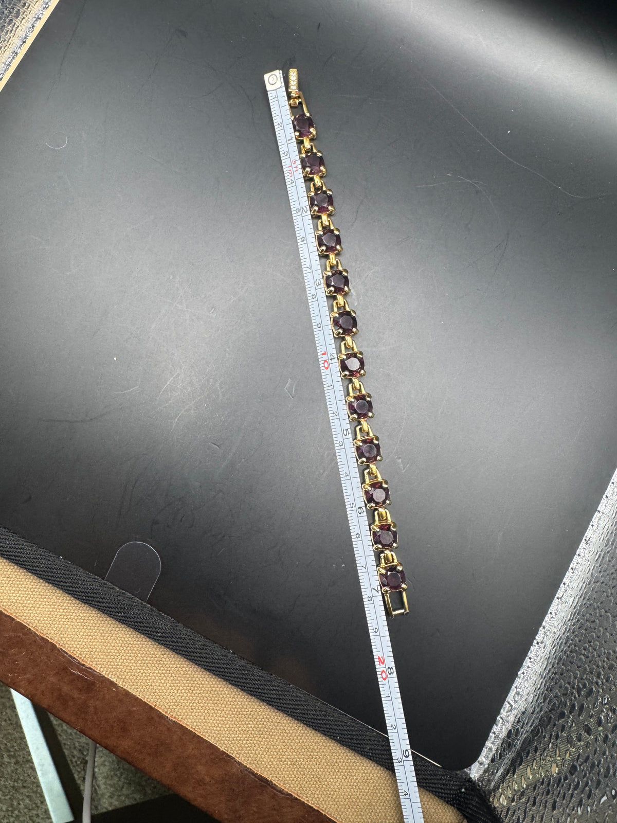 Vintage Swarovski Purple Crystal Bracelet – Gold-Tone – Signed Clasp – Approx. 7.5"