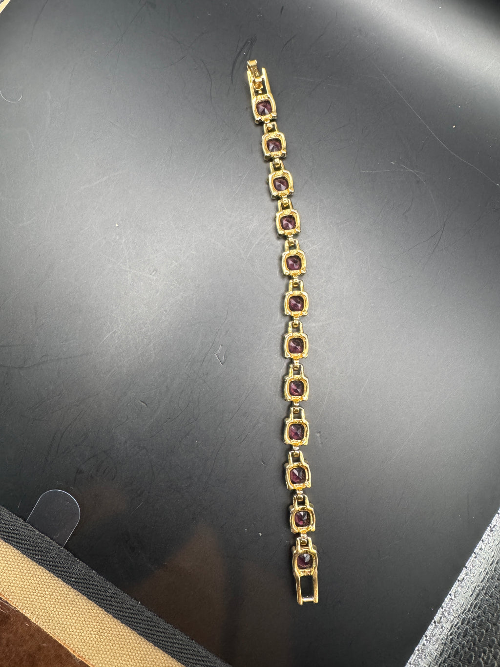 Vintage Swarovski Purple Crystal Bracelet – Gold-Tone – Signed Clasp – Approx. 7.5"