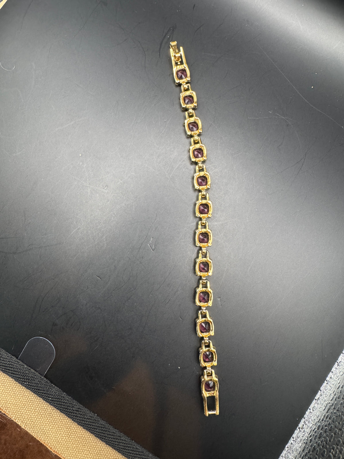 Vintage Swarovski Purple Crystal Bracelet – Gold-Tone – Signed Clasp – Approx. 7.5"