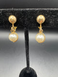 Vintage Sarah Coventry Gold Tone Faux Pearl Dangle Clip On Earrings Signed
