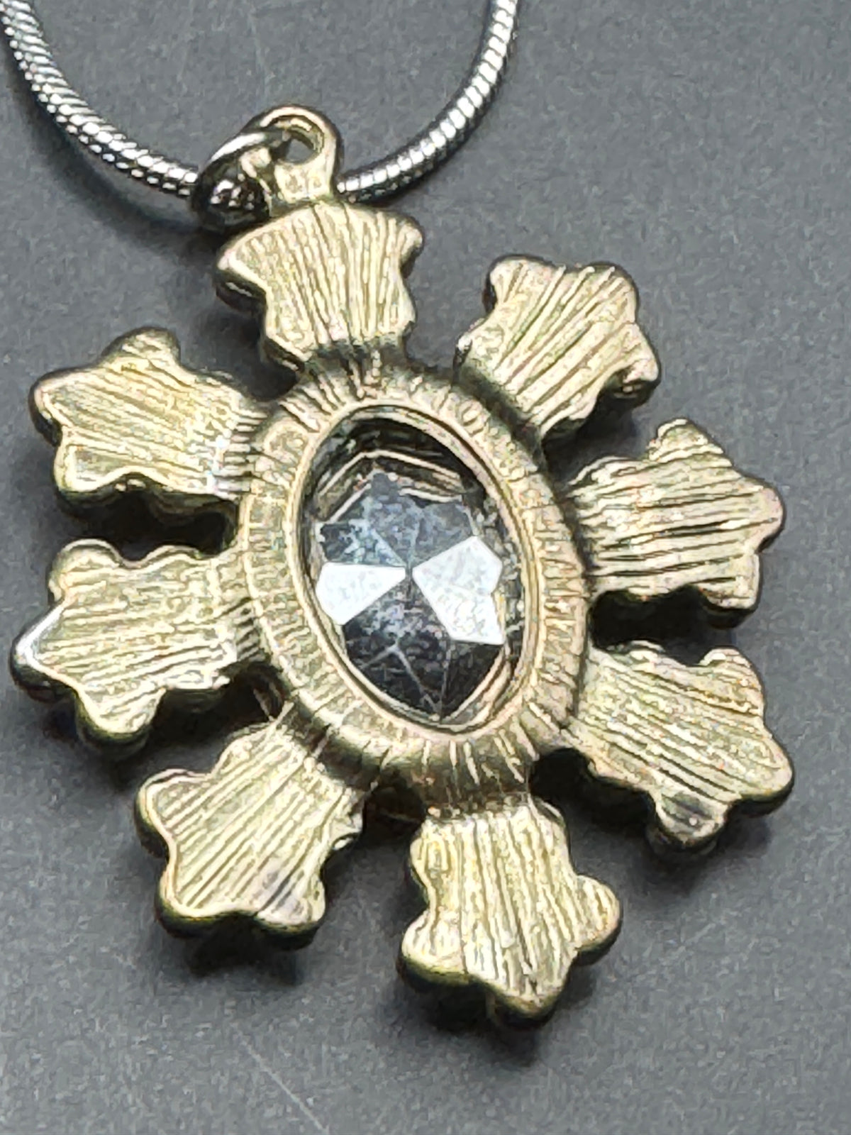 Vintage Aurora Borealis Iridescent Floral Pendant Necklace Gold Tone Long Chain