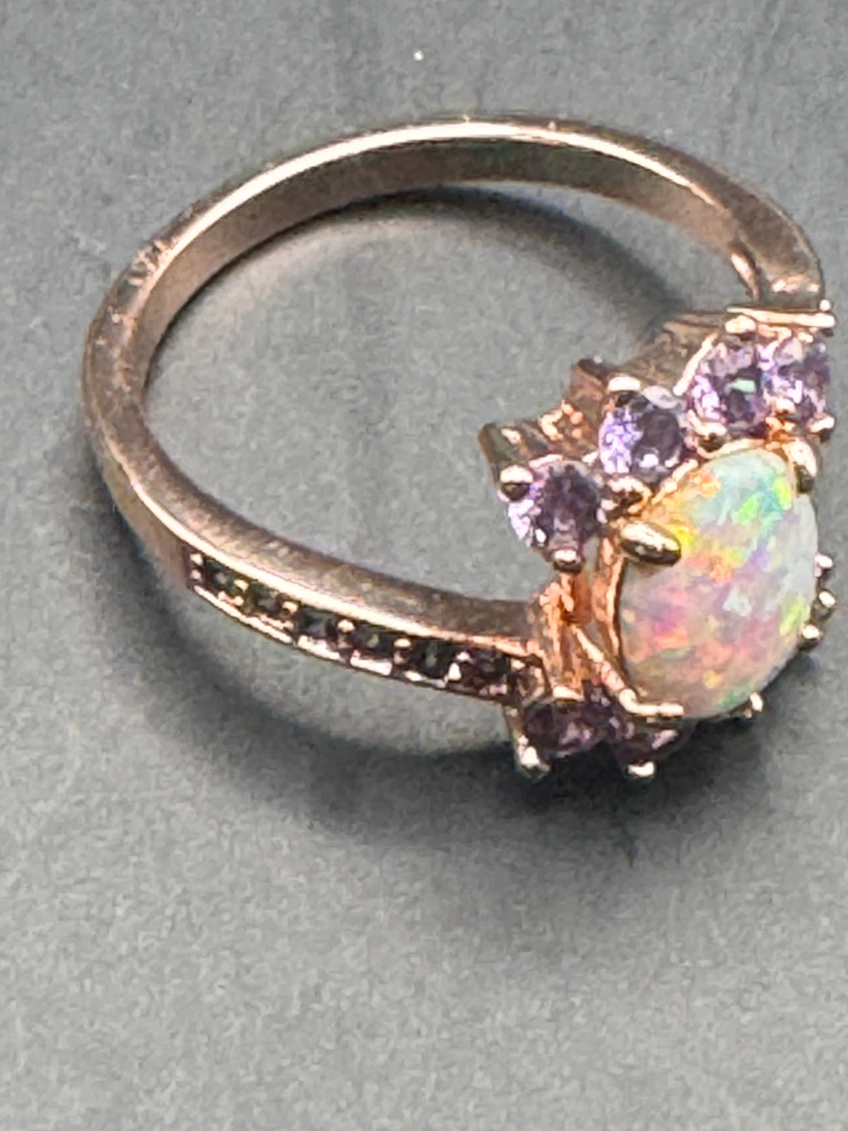 Vintage Opal & Purple Gemstone Cluster Ring Gold Tone Floral Cocktail Ring Unmarked