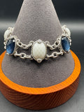 Vintage Ornate Blue & White Faux Stone Bracelet Silver-Tone Rope Link 7.5"