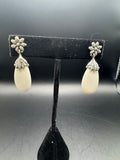 Vintage 925 Sterling Silver Flower Teardrop Dangle Earrings White Shell