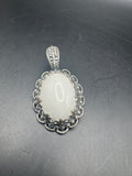 Vintage 925 Sterling Silver Floral Man-Made White Cabochon Enhancer Pendant