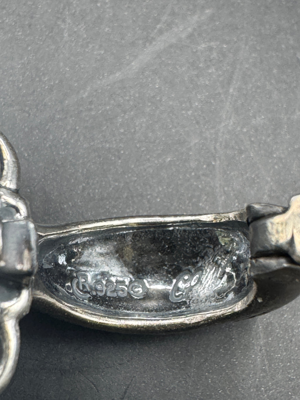 Vintage 925 Sterling Silver Floral Man-Made White Cabochon Enhancer Pendant