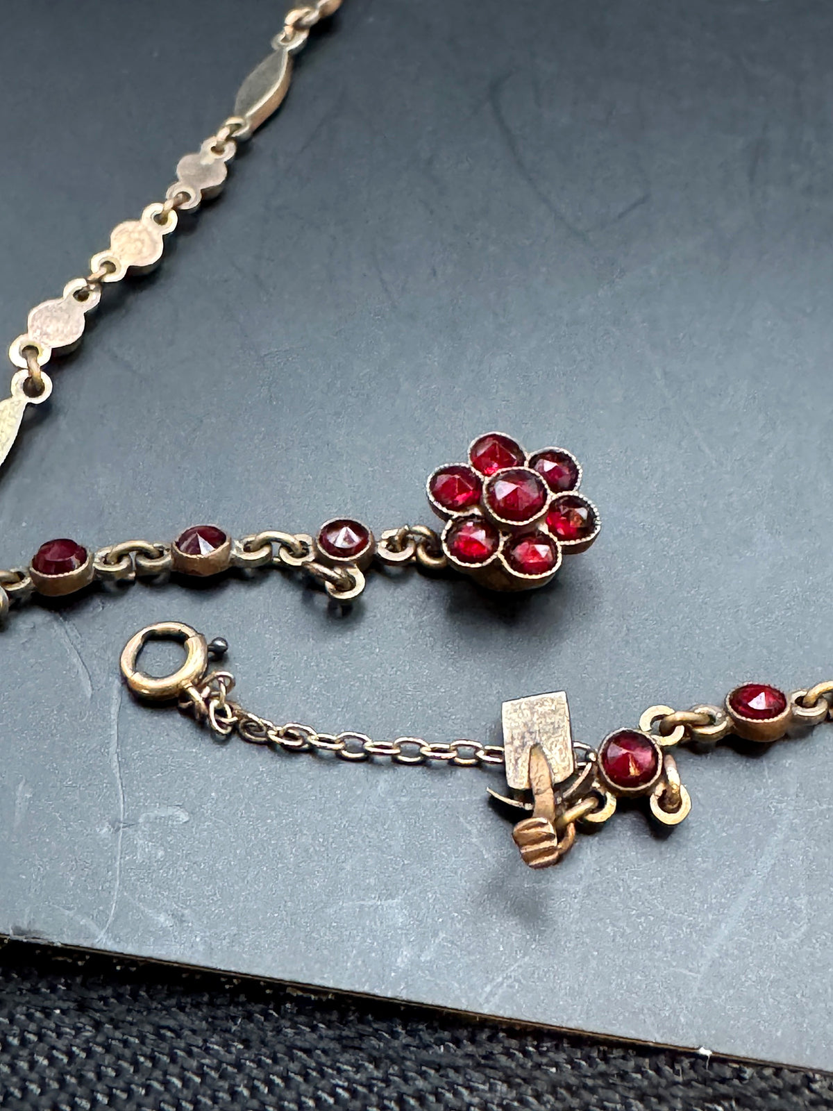 Vintage Red Garnet Starburst Statement Necklace with Locket-Style Pendant
