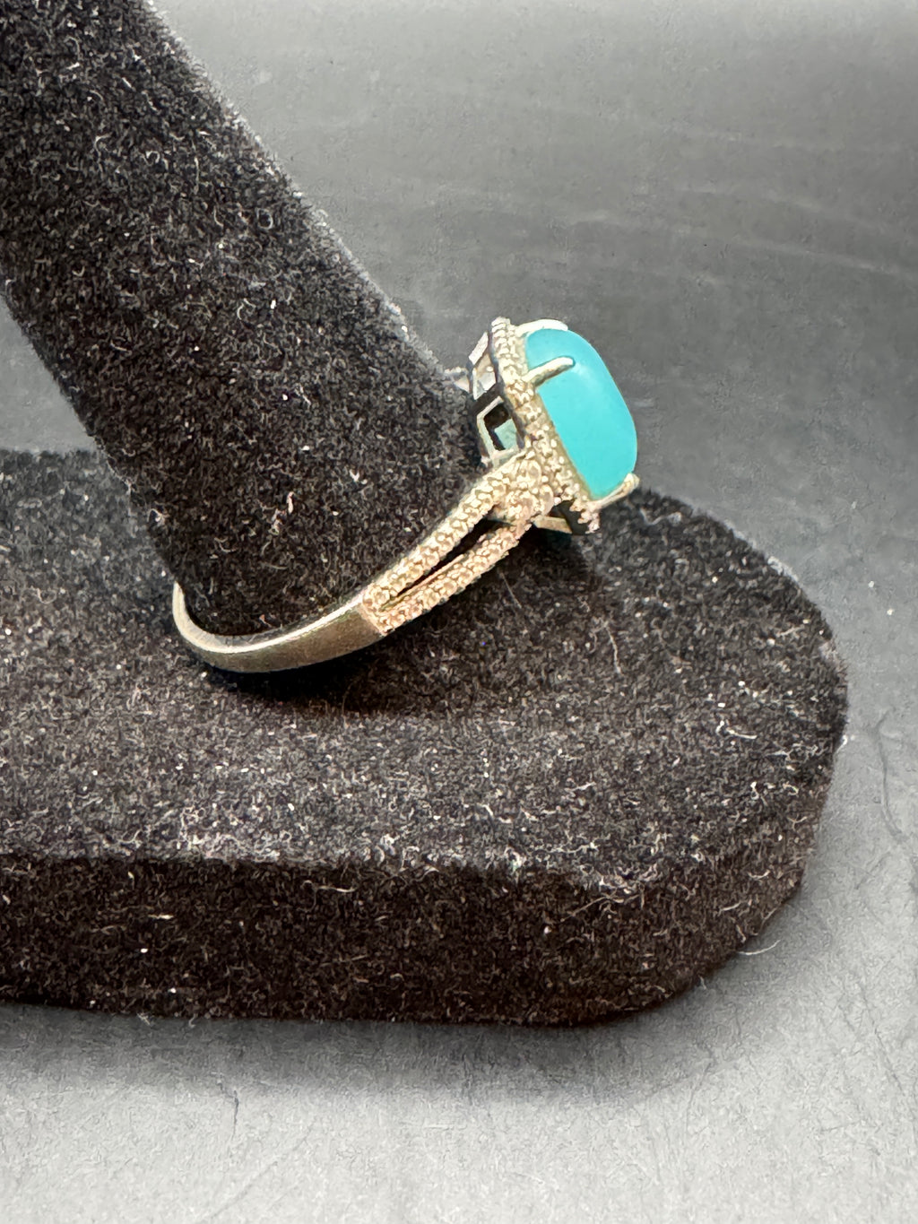 Vintage Sterling Silver Blue Cabochon Rhinestone Halo Ring Size 9.5 Statement 925