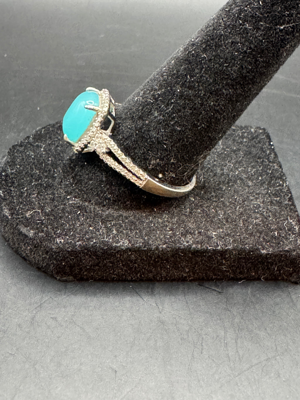 Vintage Sterling Silver Blue Cabochon Rhinestone Halo Ring Size 9.5 Statement 925