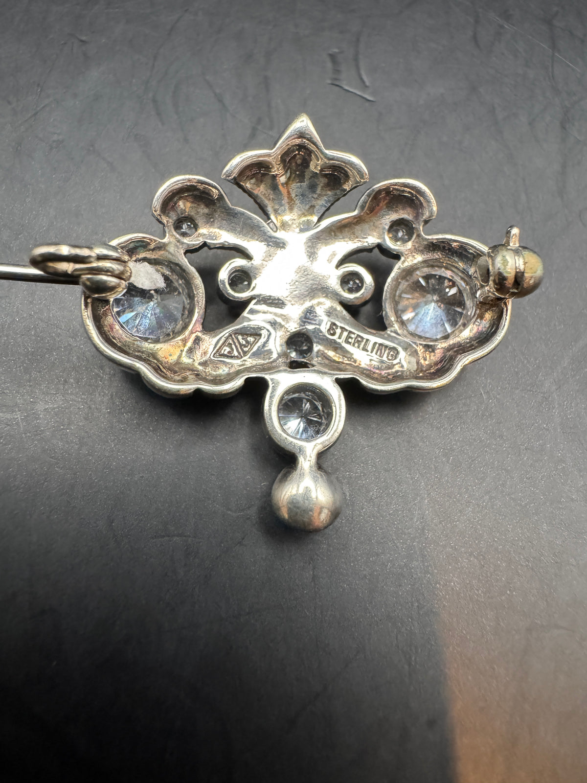 Vintage Judith Jack Sterling Silver Marcasite Brooch Cubic Zirconia Faux Pearl Pin Signed