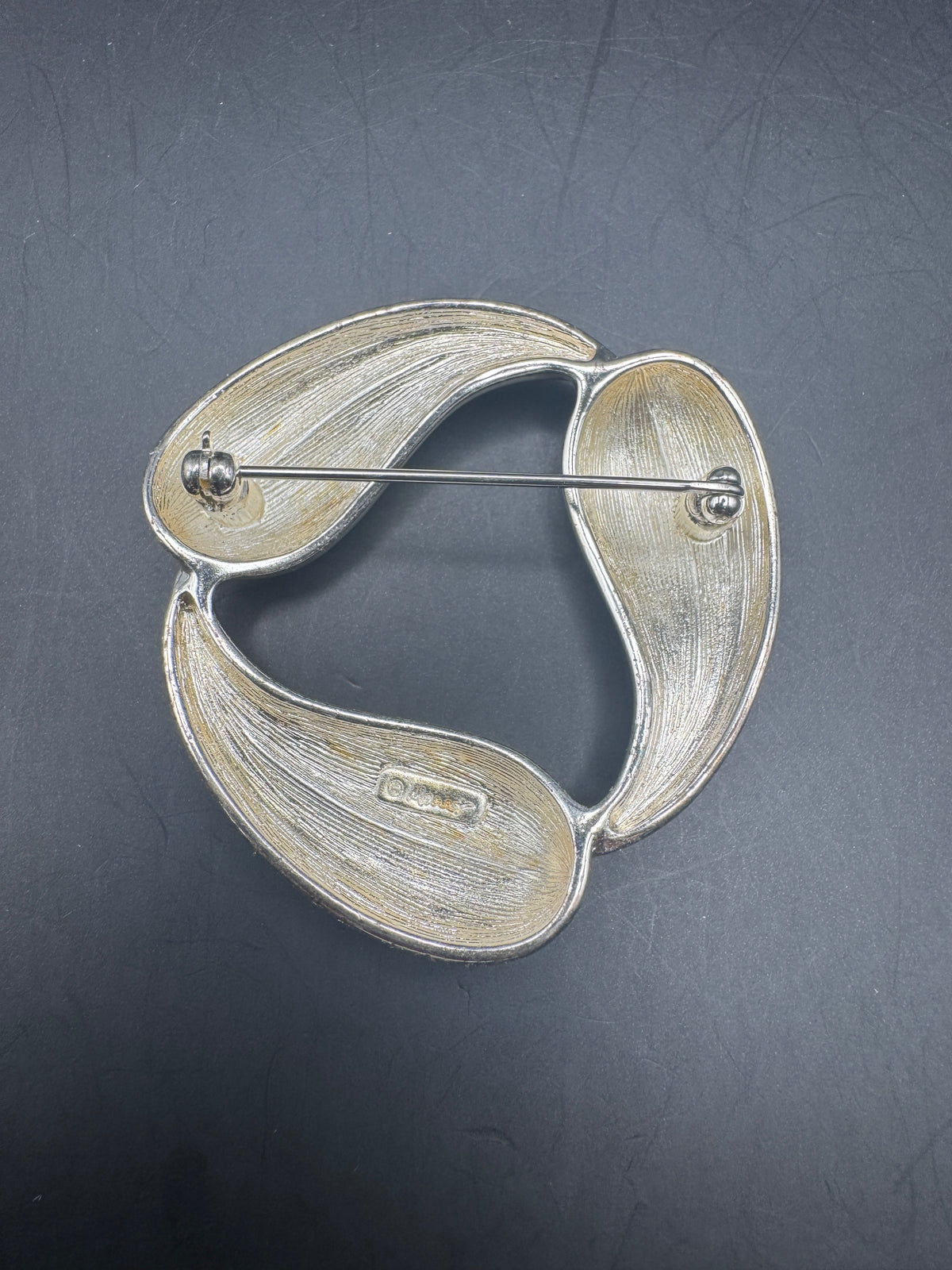 Monet Signed Silver-Tone Sculptural Leaf Swirl Brooch