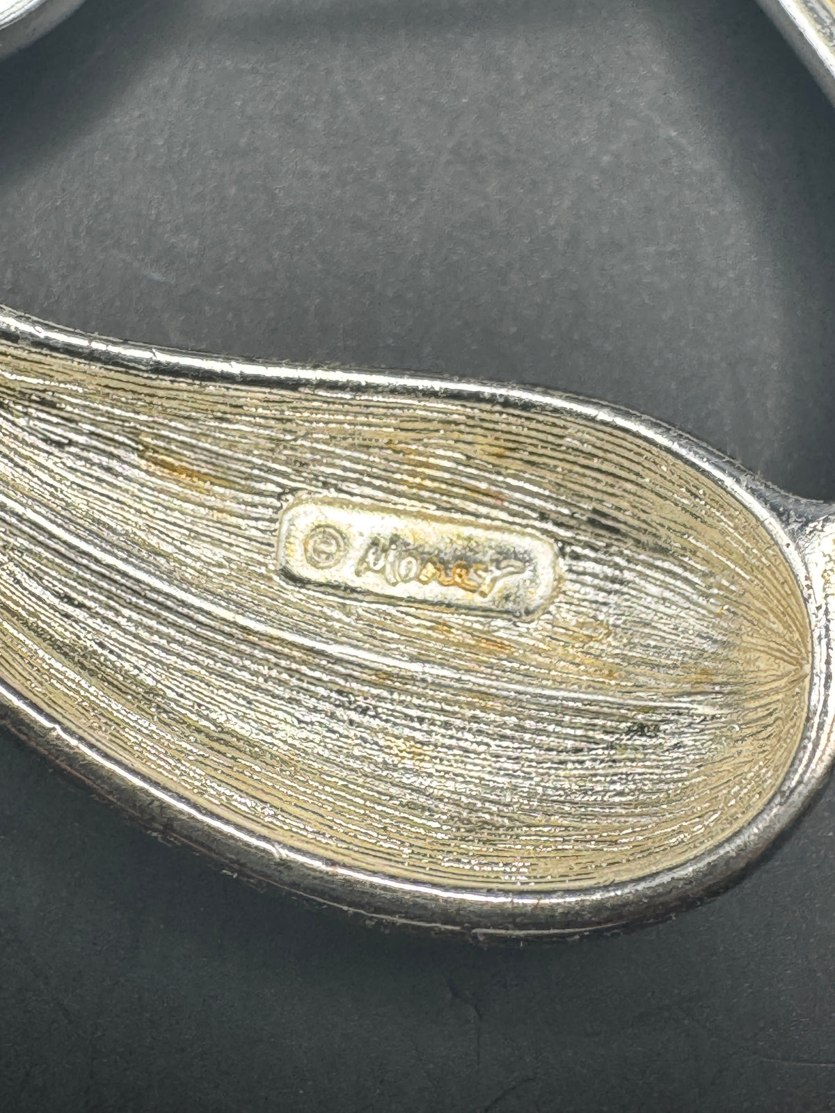 Monet Signed Silver-Tone Sculptural Leaf Swirl Brooch