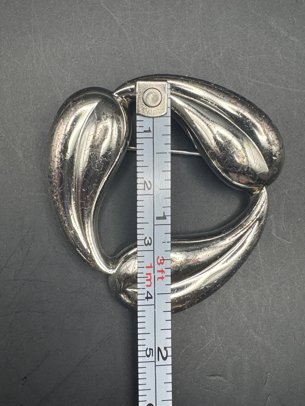 Monet Signed Silver-Tone Sculptural Leaf Swirl Brooch