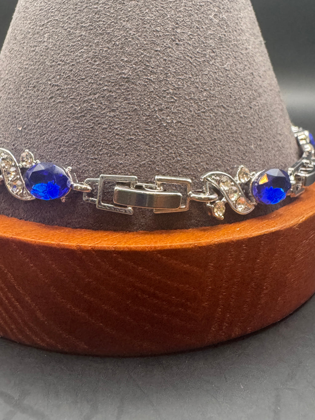 Vintage Silver-Tone Blue Rhinestone Line Bracelet, Adjustable, Unsigned