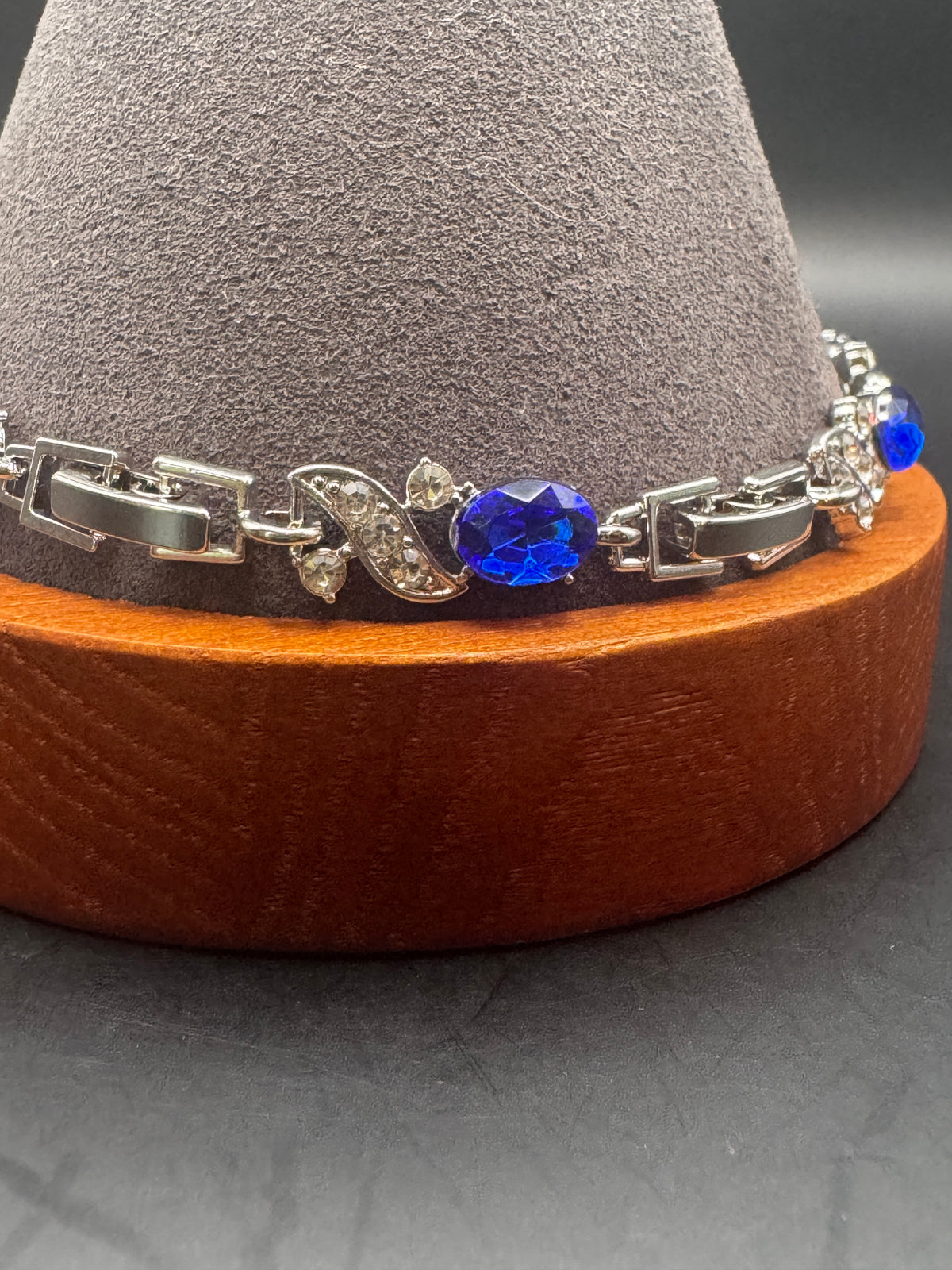 Vintage Silver-Tone Blue Rhinestone Line Bracelet, Adjustable, Unsigned