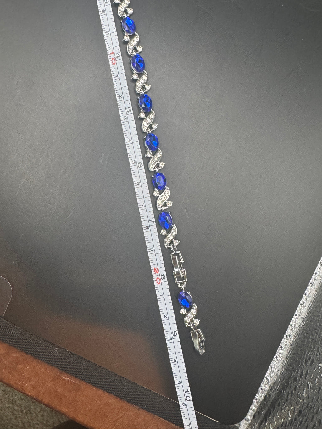 Vintage Silver-Tone Blue Rhinestone Line Bracelet, Adjustable, Unsigned