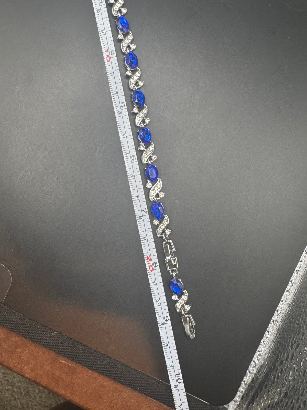 Vintage Silver-Tone Blue Rhinestone Line Bracelet, Adjustable, Unsigned
