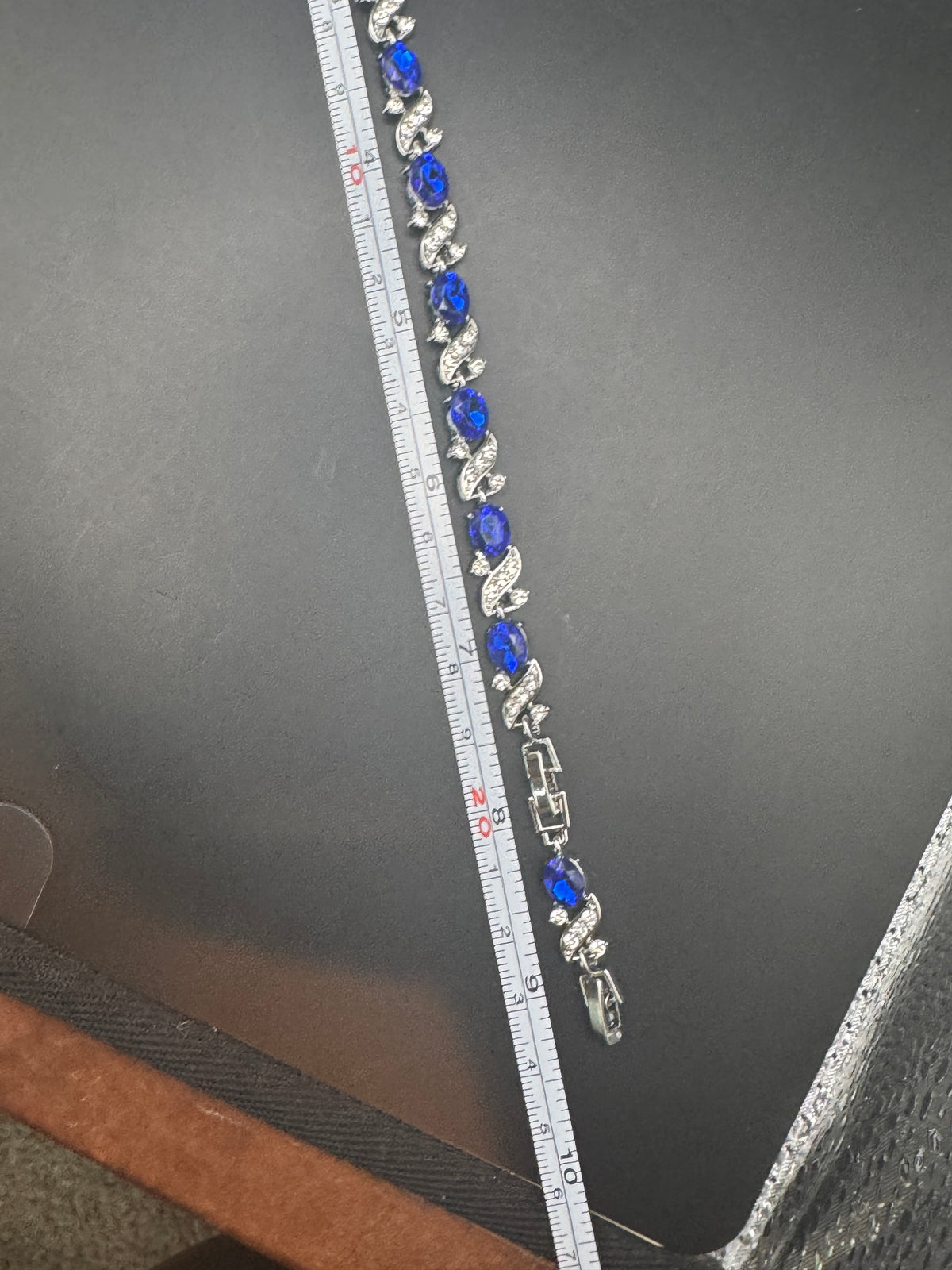 Vintage Silver-Tone Blue Rhinestone Line Bracelet, Adjustable, Unsigned