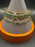 Gold-Tone Bracelet Stack Set of 4 – Green & Clear Rhinestone, Unsigned Vintage
