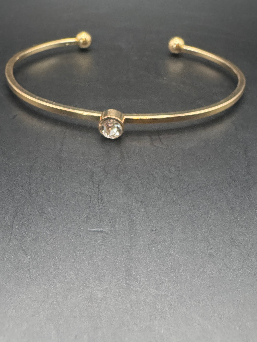 Gold-Tone Bracelet Stack Set of 4 – Green & Clear Rhinestone, Unsigned Vintage