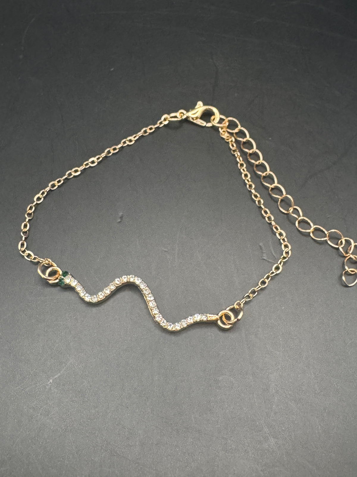 Gold-Tone Bracelet Stack Set of 4 – Green & Clear Rhinestone, Unsigned Vintage