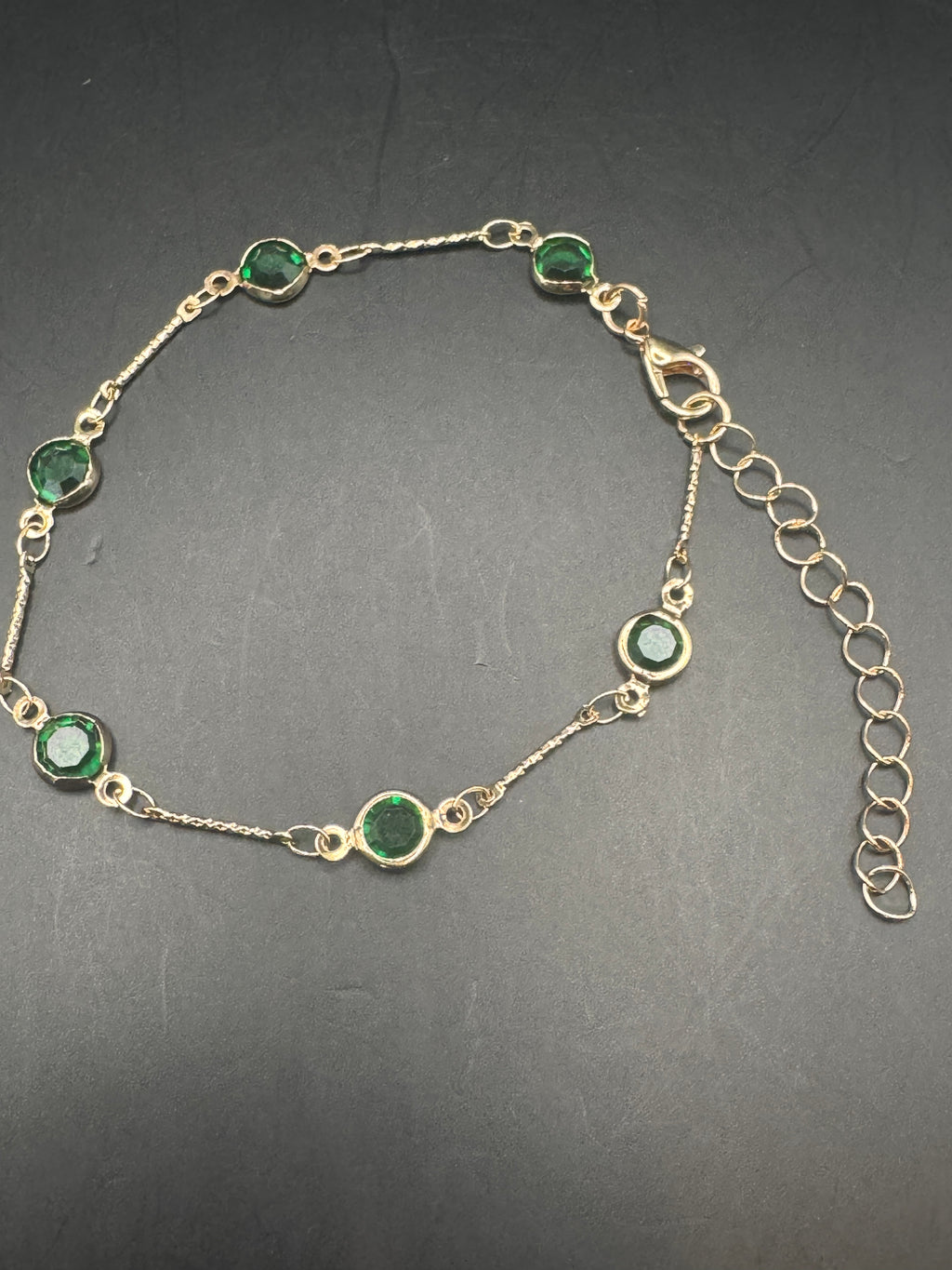 Gold-Tone Bracelet Stack Set of 4 – Green & Clear Rhinestone, Unsigned Vintage