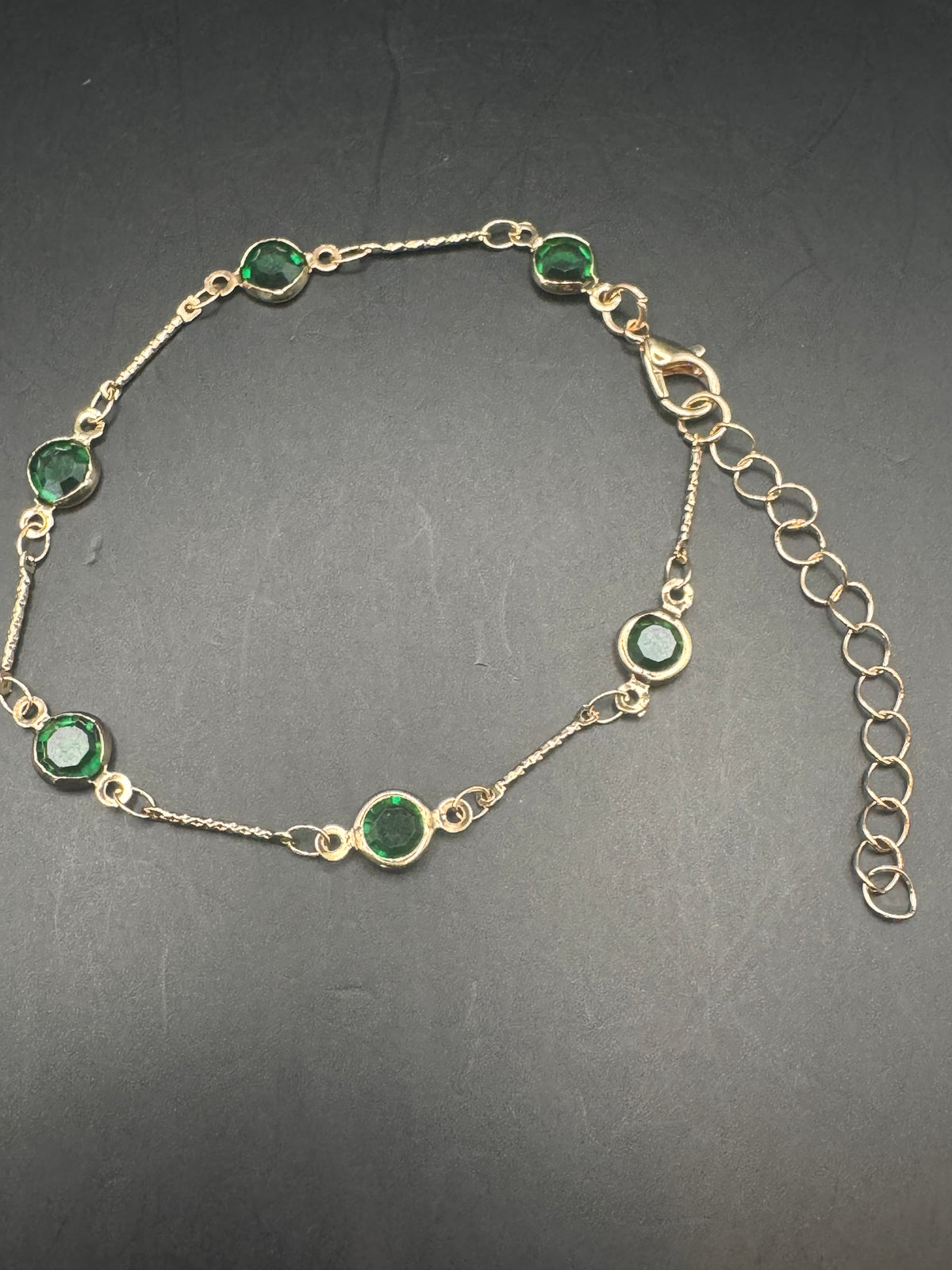 Gold-Tone Bracelet Stack Set of 4 – Green & Clear Rhinestone, Unsigned Vintage