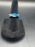Blue Enamel Wave Rhinestone Fashion Ring, Size 5, Unsigned