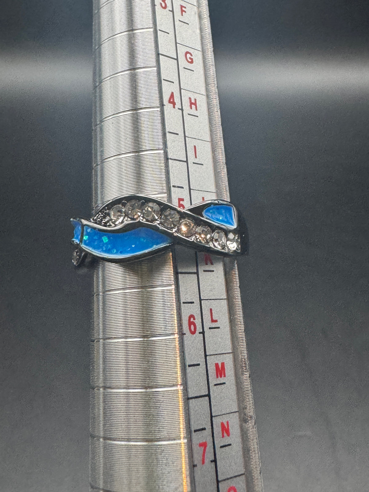 Blue Enamel Wave Rhinestone Fashion Ring, Size 5, Unsigned