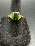 Gold-Tone Green Stone Cocktail Ring, Size 6, Unsigned