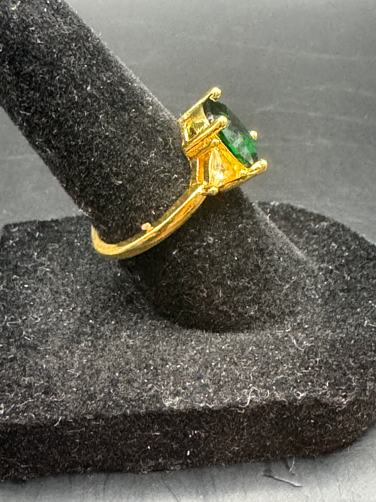 Gold-Tone Green Stone Cocktail Ring, Size 6, Unsigned