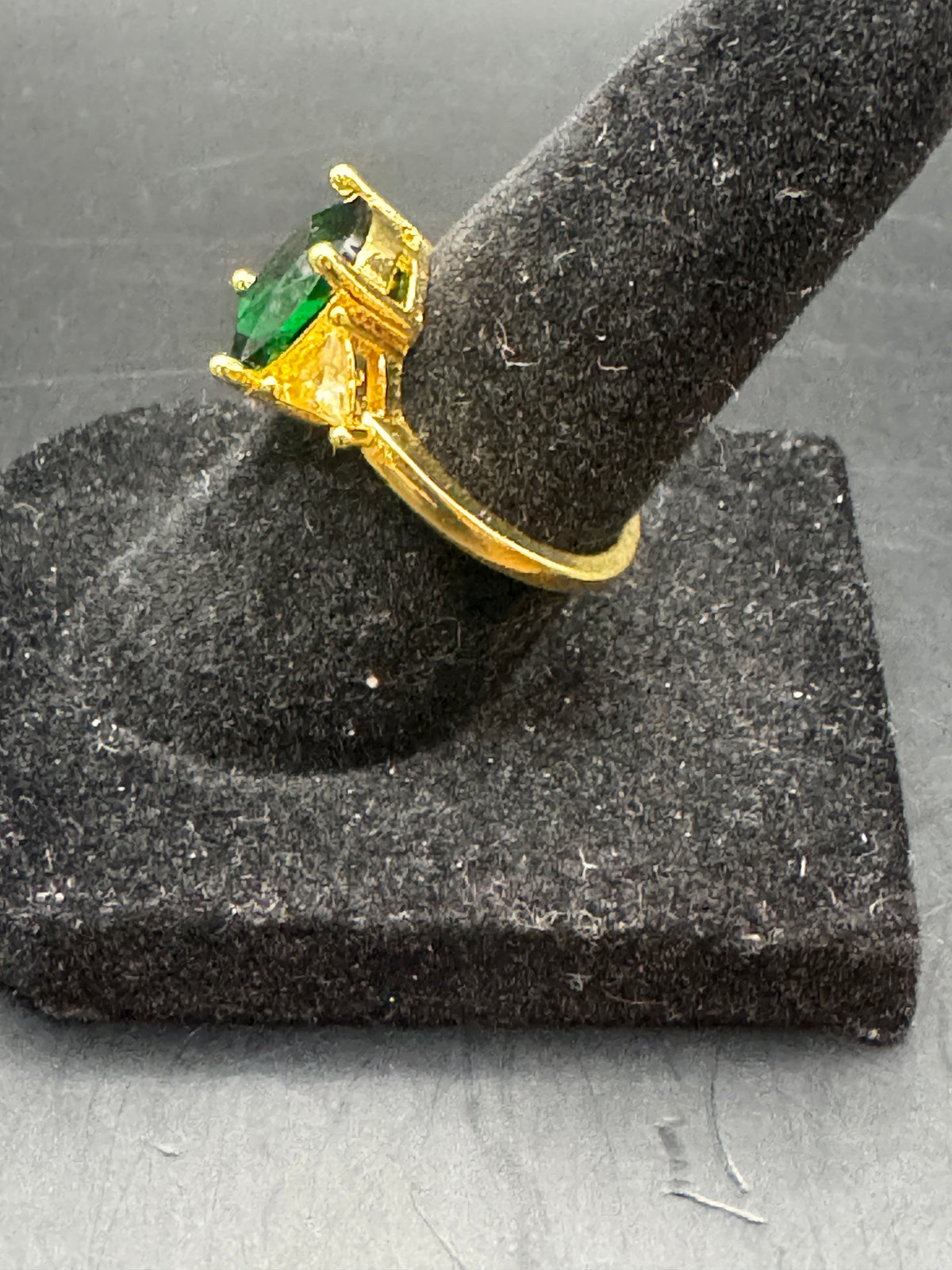 Gold-Tone Green Stone Cocktail Ring, Size 6, Unsigned
