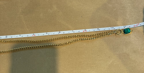 Gold Tone Stainless Steel Green Faux Emerald Toggle Pendant Curb Chain Necklace Coin Drop 20"
